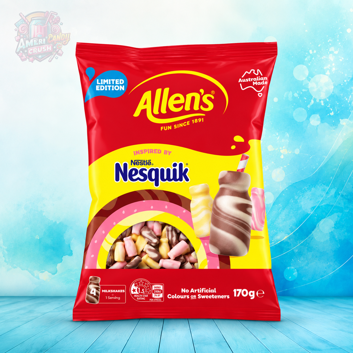 Allen’s Nesquik Shakes Gummies 170g Australian Strawberry Chocolate Banana Sweets