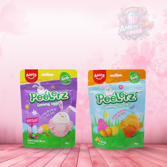 Amos Peelerz Carrots (Mango) and Eggs (Strawberry, Raspberry & Blueberry) 65g