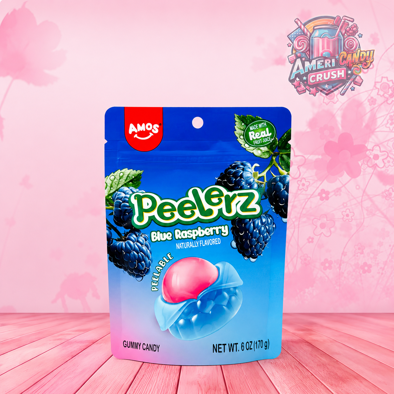 Amos Peelerz Gummy Blue Raspberry Peg Bag 6oz (170g)