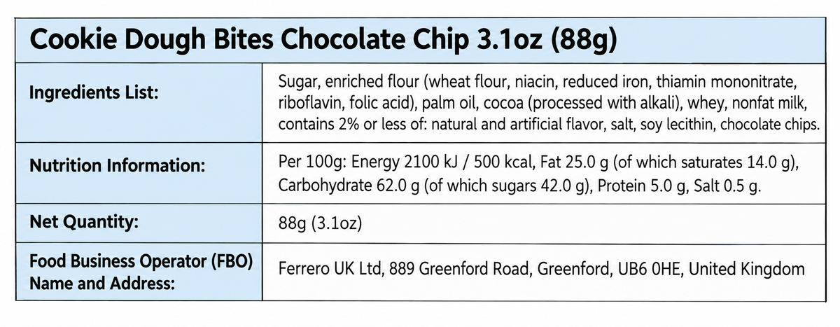 Cookie Dough Bites Chocolate Chip 88g (3.1oz) – American Candy Americandy