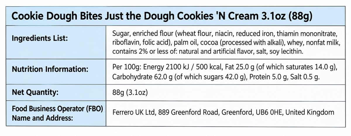 Cookie Dough Bites Just the Dough Cookies 'N Cream 88g (3.1oz) – USA Import Americandy