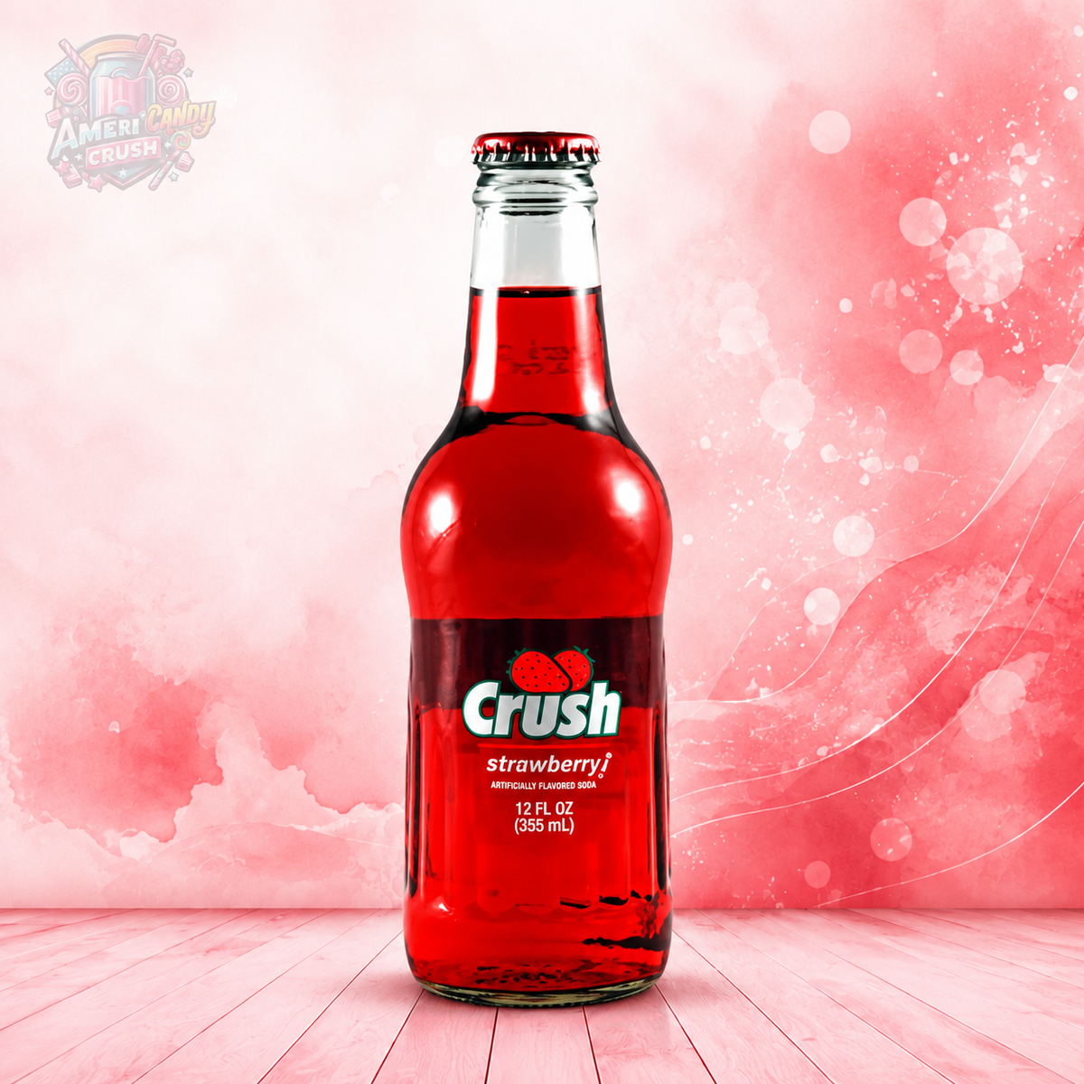 Crush Strawberry Soda Glass Bottle 355ml – American imported strawberry flavoured fizzy soft drink available to buy online in the UK at American Candy Crush.