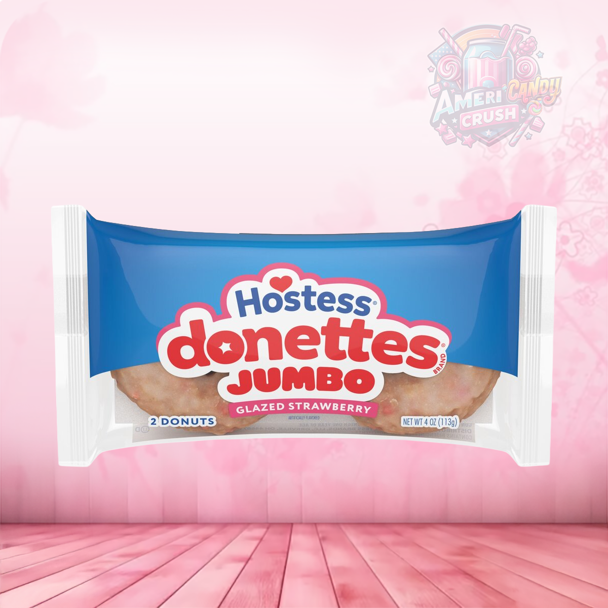 Hostess Glazed Strawberry Jumbo Donettes 4oz (113g) 2-Pack Single Serve
