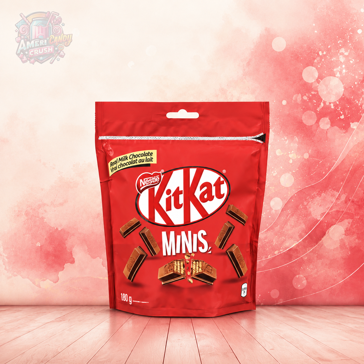 Nestlé Kit Kat Minis 180g milk chocolate crispy wafer bites sharing bag available to buy online in the UK at American Candy Crush