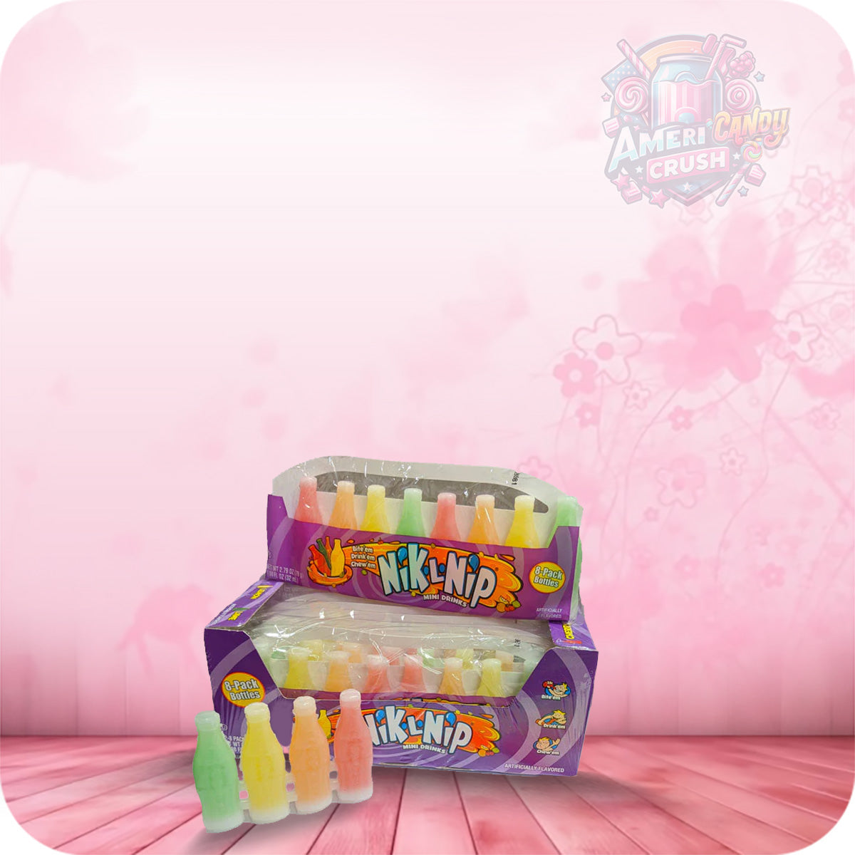 Nik-L-Nip Original Wax Bottles 8 Pack with colorful wax containers and sweet syrup inside.