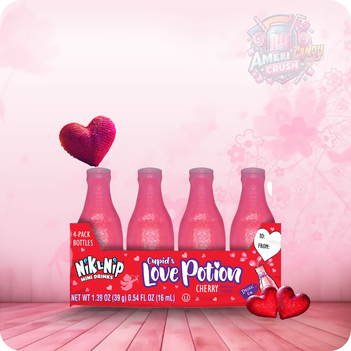 Nik-L-Nip Cupid's Love Potion Mini Drinks 4 Pack  Snack Candy Bonbon Sweet