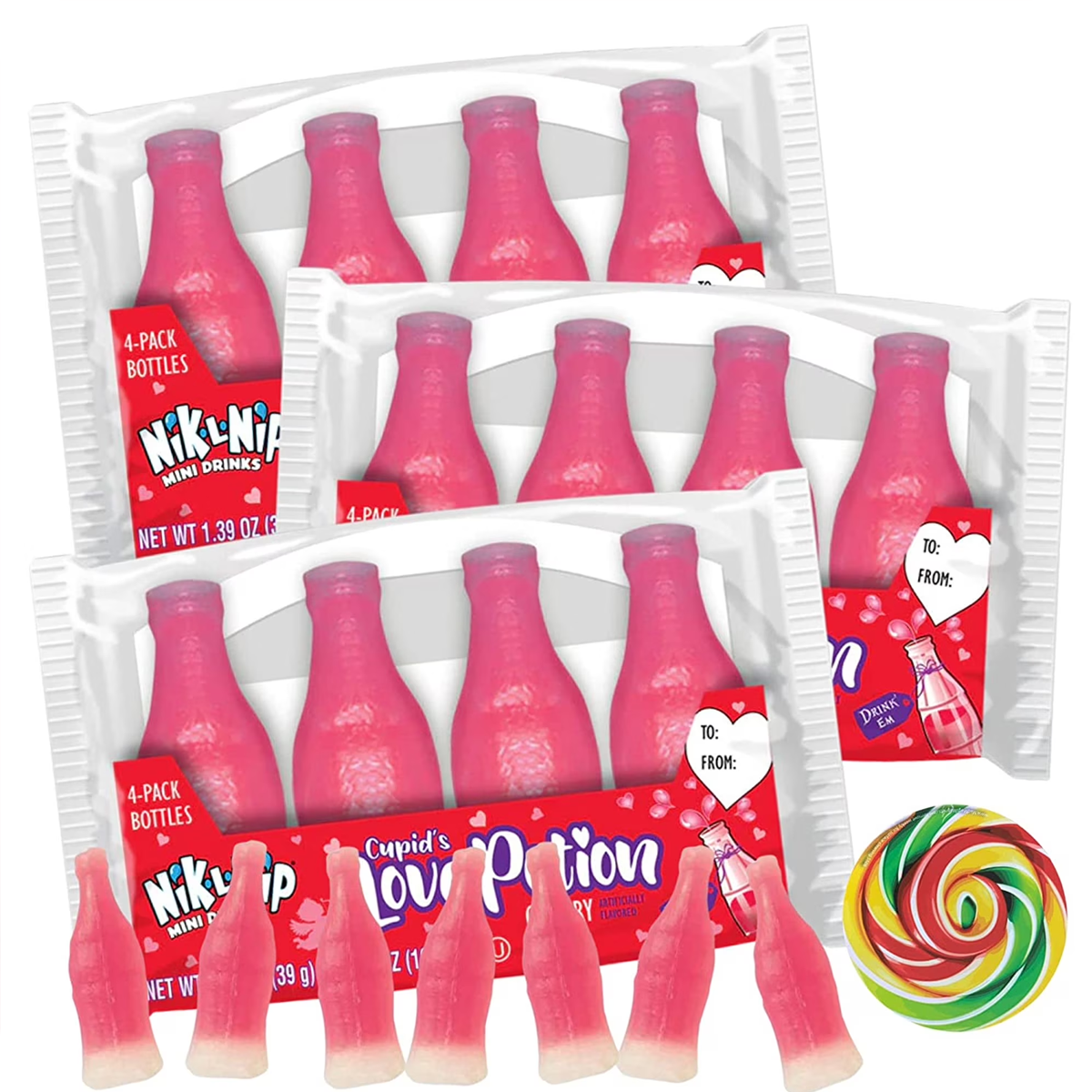Nik-L-Nip Cupid's Love Potion Mini Drinks 4 Pack  Snack Candy Bonbon Sweet