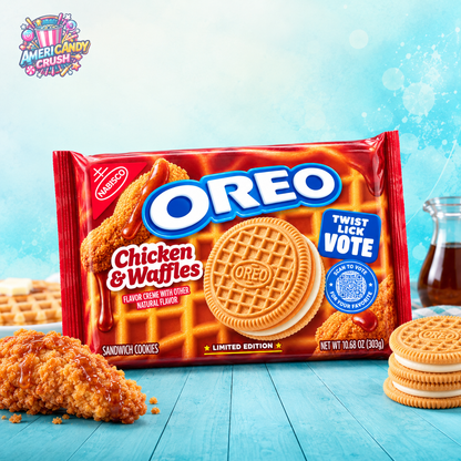 Oreo Chicken & Waffles Sandwich Cookies 303g 10.68oz limited edition 2026 American Oreo sandwich cookie pack
