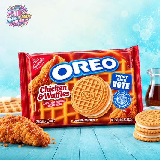 Oreo Chicken & Waffles Sandwich Cookies 303g 10.68oz limited edition 2026 American Oreo sandwich cookie pack
