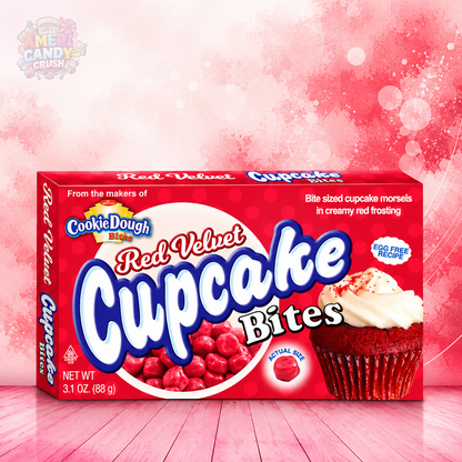 Red Velvet Cupcake Bites 88g (3.1oz) American candy theatre box featuring red velvet flavoured cupcake bites with creamy candy coating
