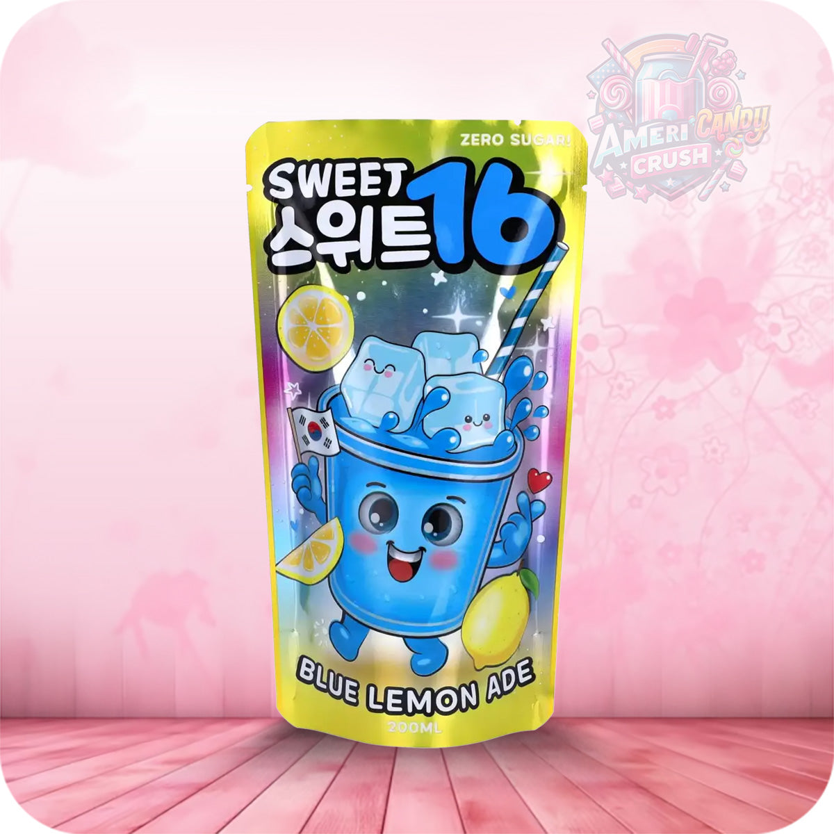Sweet16 Korean Pear Blue Lemon Peach Ade Zero Sugar 200ml Refreshing Pouch Drink for On-the-Go Fruity Refreshment