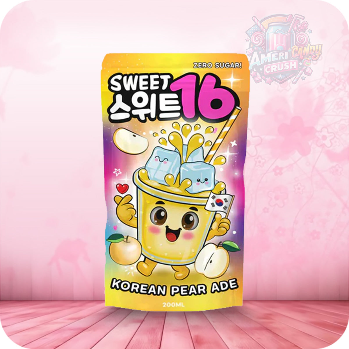 Sweet16 Korean Pear Blue Lemon Peach Ade Zero Sugar 200ml Refreshing Pouch Drink for On-the-Go Fruity Refreshment