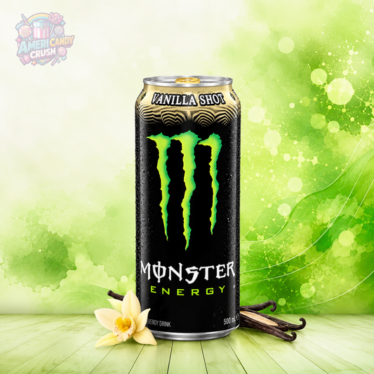 Monster Energy Vanilla Shot 473ml (16oz) USA imported energy drink can with creamy vanilla flavour available online at American Candy Crush UK